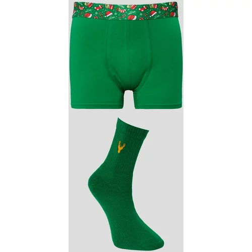 AC&Co / Altınyıldız Classics Men's Green Seamless Christmas Theme Boxer-sock Set.