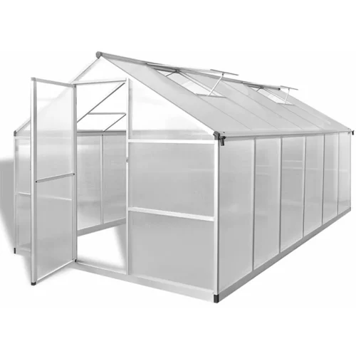 vidaXL Ojačani aluminijski staklenik s osnovnim okvirom 9,025 m²
