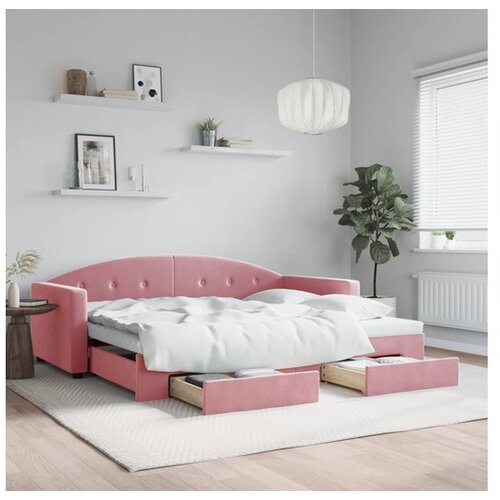 VidaXL Izvlečna dnevna postelja s predali roza 90x200 cm žam Slike