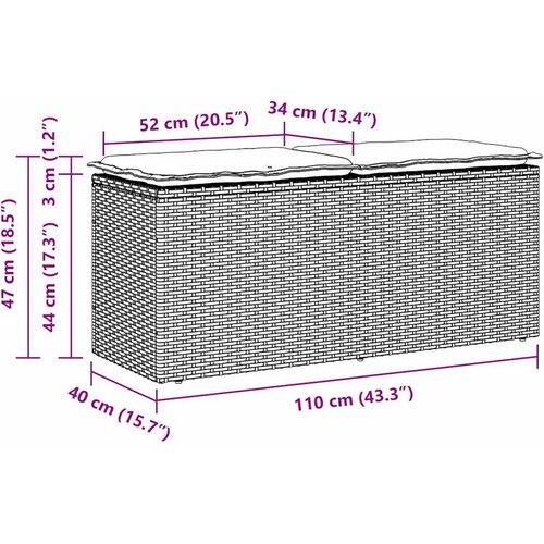  Vrtna klupa s jastukom siva 110x40x44 cm poliratan Slike