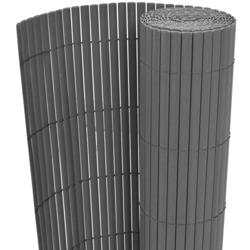 VidaXL Dvostrana vrtna ograda PVC 90 x 300 cm siva Slike