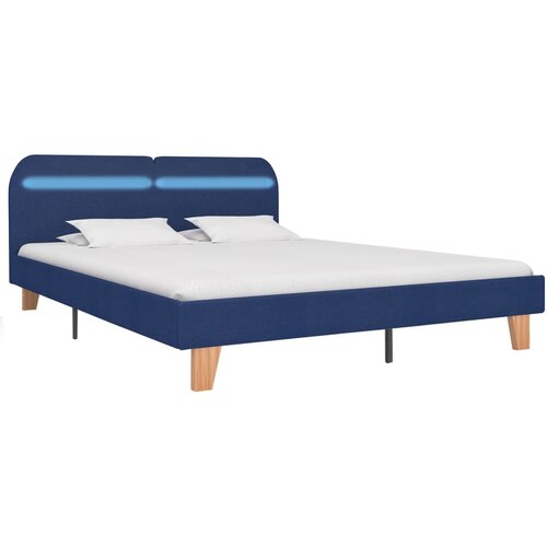 Maison Chic Posteljni okvir - Dvoposteljna postelja - Zakonska postelja z LED osvetlitvijo modro blago 160x200 cm, (21694091) Slike