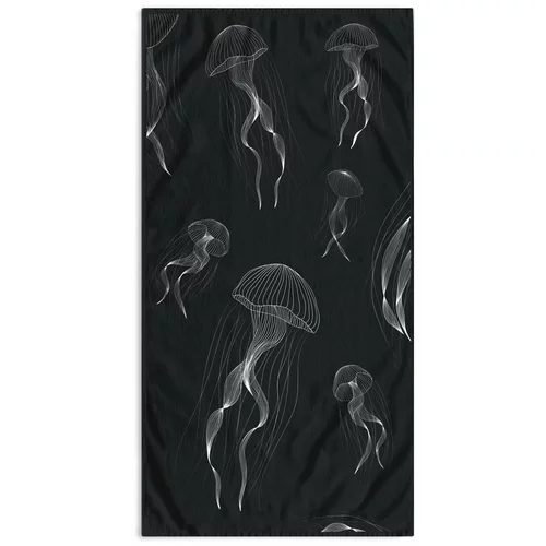 DecoKing Črno-bela brisača za plažo 90x180 cm Jellyfish - DecoKing