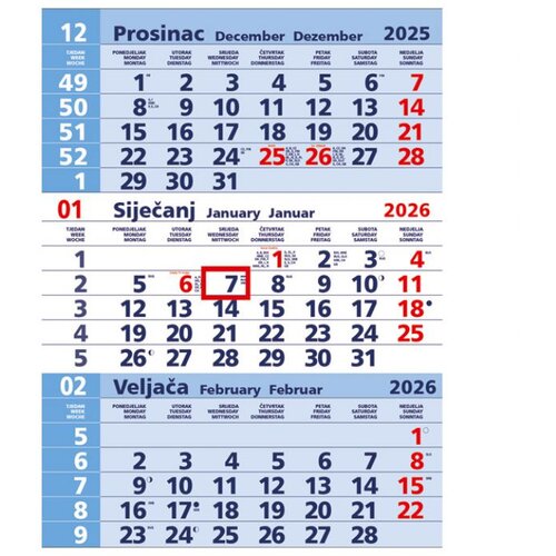  KALENDAR ZIDNI TRODIJELNI MODRI - NESPIRALIRANI * DO ISTEKA ZALIHA Slike