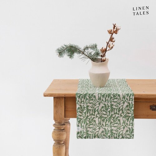 Linen Tales Laneni nadstolnjak 40x200 cm Evergreen Damask – Cene