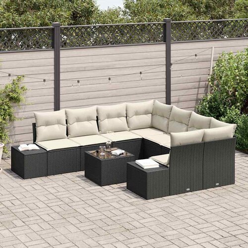 Sjedeća garnitura za vrt 9 kom. Crna i Krema poliratan 239 x 62 x 69 cm Slike