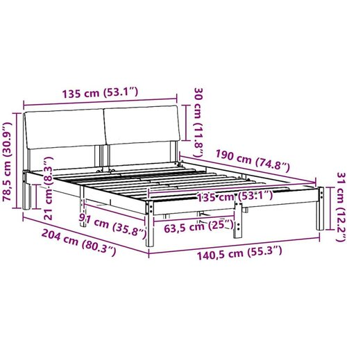  Okvir kreveta s uzglavljem Smeđa i svijetlo siva 135 x 190 cm Slike