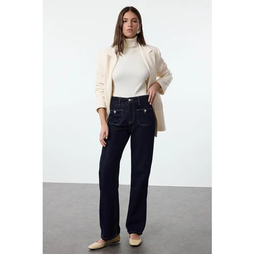 Trendyol Dark Blue High Waist Wide Leg Jeans