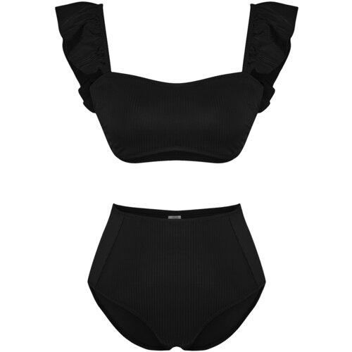 Trendyol Black Bralette Ruffled Textured High Waist Bikini Set Cene