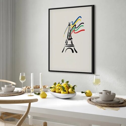 Slika - Eiffel Tower and Colorful Ribbons 40x60 U crnom drvenom okviru Slike