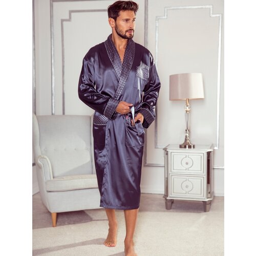 De Lafense Men's bathrobe 940 Satin M-4XL navy blue 042 Slike