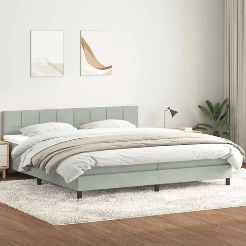 vidaXL Box spring postelja z vzmetnico svetlo siva 180x210 cm žamet