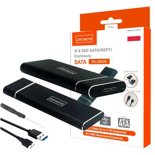 Zenwire BS-2809S ohi&scaron;je/adapter za SSD M.2 SATA (NGFF) na USB 3.0, aluminijasto, 2230/2242/2260/2280, črno, (5000195852) Cene