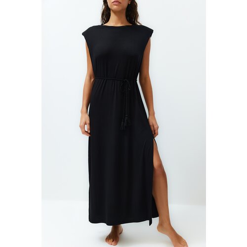 Trendyol Black Maxi Knitted Tie Beach Dress Cene