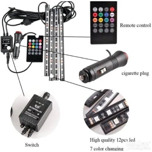  rgb ambijentalna led traka za auto 12V &amp;ndash; muzika mod, daljinski Slike