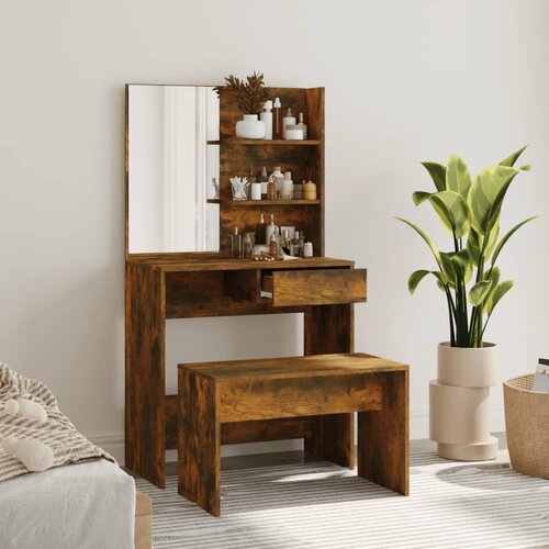 vidaXL Toaletna mizica komplet dimljeni hrast 74,5x40x141 cm Cene