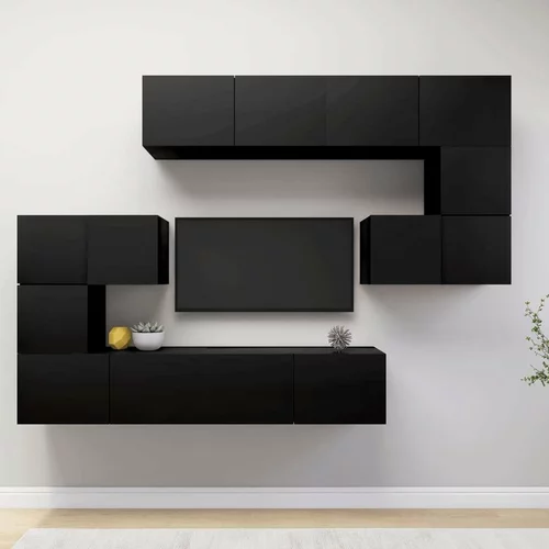  Komplet TV omaric 8-delni črna iverna plošča, (20730735)