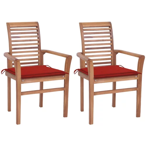  Blagovaonske stolice s crvenim jastucima 2 kom masivna tikovina