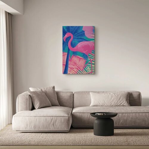  Slika - Pink Flamingo - Abstract Flamingo Against Palms and Ice Cubes 80x120 Akustična Slike