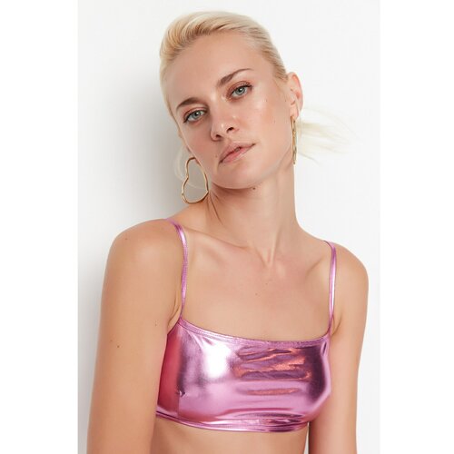 Trendyol Pink Shiny Fabric Strapless Bikini Top Slike