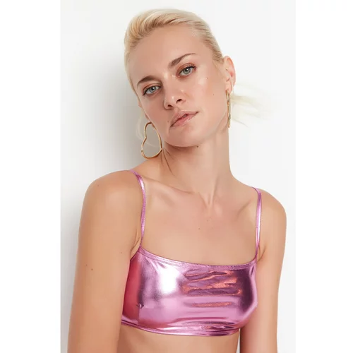 Trendyol Pink Shiny Fabric Strapless Bikini Top