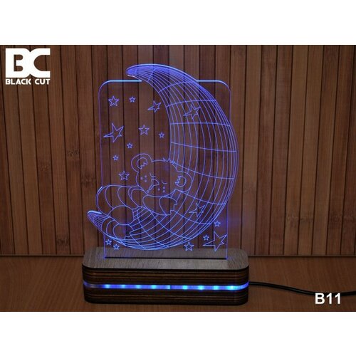 Black Cut 3D lampa jednobojna - mesec i meda ( B11 ) Slike