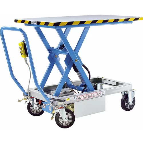 eurokraft pro Škarjast dvižni mizni voziček, elektrohidravlični dvig, nosilnost 1000 kg, elastična kolesa
