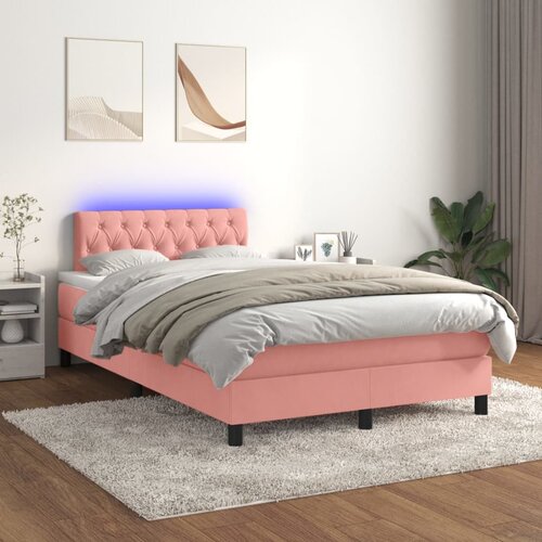 VidaXL Box spring postelja z vzmetnico LED roza 120x200 cm žamet Slike