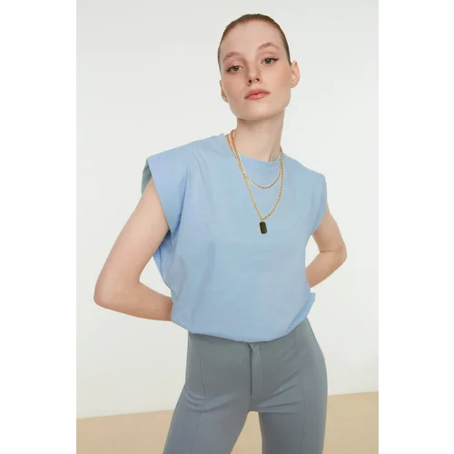 Trendyol Blue 100% Cotton Sleeveless Basic Knitted T-Shirt