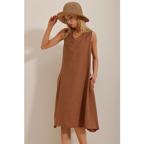 Trend Alaçatı Stili Dress - Brown - A-line Cene