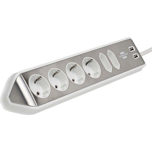 Brennenstuhl Estilo zidni / kutni nastavak, 6 utičnica, 2xUSB, 3.1 A, kabel H05VV-F 3G1.5, 2m, srebrna / bijela 4007123672837 Cijene