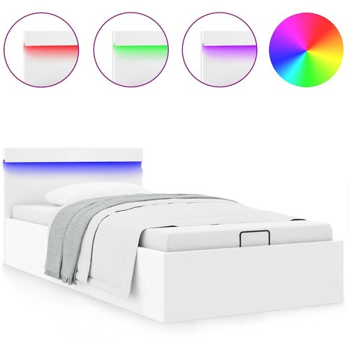 Maison Chic Dvižni Posteljni okvir - Enojna postelja - Postelja za odrasle LED belo umetno usnje 90x200 cm, (21696629) Slike