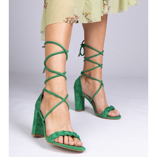 D/CEO marka niezdefiniowana Green lace-up block heel sandals Elesinda Cene