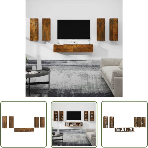 The Living Store Komplet TV omaric 6-delni dimljen hrast inženirski les - Komplet TV Omaric, (21738367) Cene