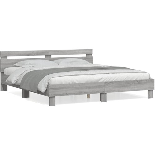 VidaXL Posteljni okvir z vzglavjem siva sonoma 160x200 cm inž. les Slike