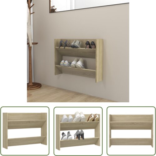 The Living Store Stenska omara za čevlje sonoma hrast 80x18x60 cm inženirski les - Stenska Omarica Za Čevlje, (21744346) Cene