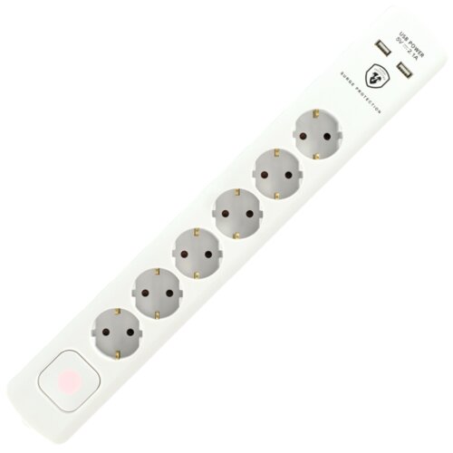 Home Produžni kabel sa zaštitom, 6 utičnica, 1.5mm², 1,4 met, USB - NVT 06K USB/WH Cene