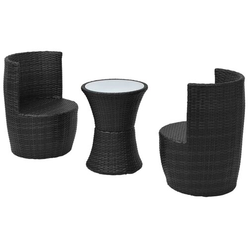  3-dijelni bistro set od poliratana s jastucima crni Slike