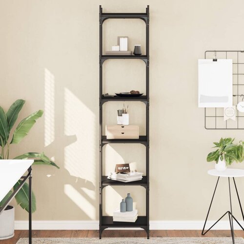  The living store knjižna omara 6-nadstropna črna 40x30x188 cm inženirski les - knjižna omara, (21499671) Cene