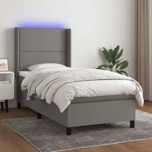  Box spring postelja z vzmetnico LED temno siva 80x200 cm blago, (20999202)