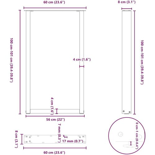  Noge za barski stol U-oblik 2 kom Prirodni čelik 60 x (100-101) cm Čelik - Prirodna 60 x (100-101) cm 2 1 Slike