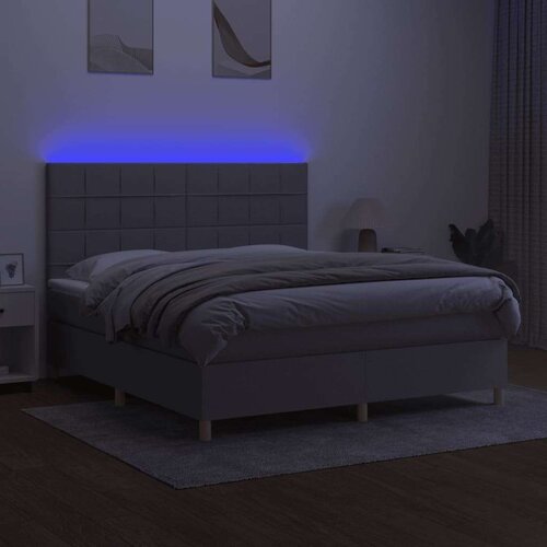  Box spring s madracem LED svjetlosivi 180x200 cm tkanina Slike