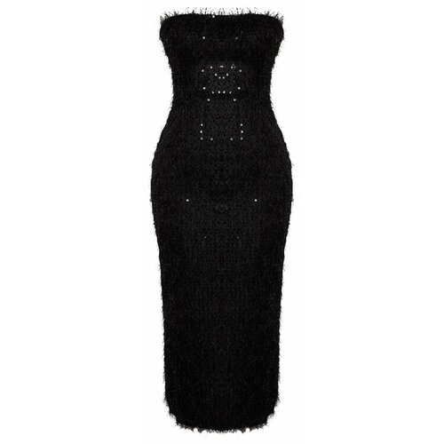 Trendyol Black Fringed Sequin Evening Dress Slike