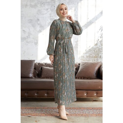 InStyle Larina Floral Pleated Chiffon Dress - Green Slike