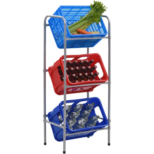 VidaXL Stojalo za shranjevanje za 3 zaboje srebrno 50x33x116 cm jeklo Slike