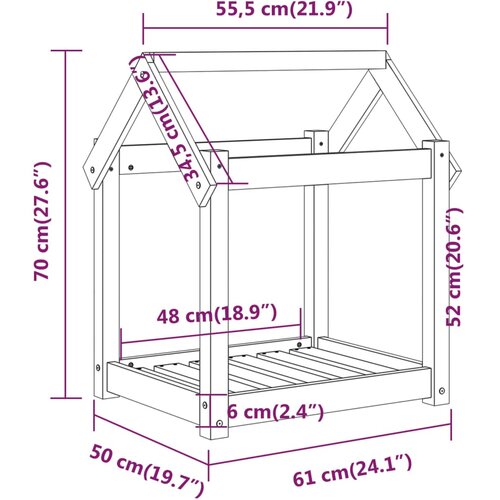  Krevet za pse sivi 61 x 50 x 70 cm od masivne borovine Slike