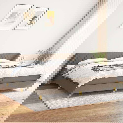  Krevet s oprugama i madracem smeđesivi 200x200 cm od tkanine Slike