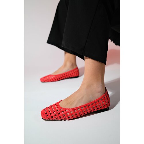 LuviShoes Red Knitted Patterned Women's Flat Shoes Slike