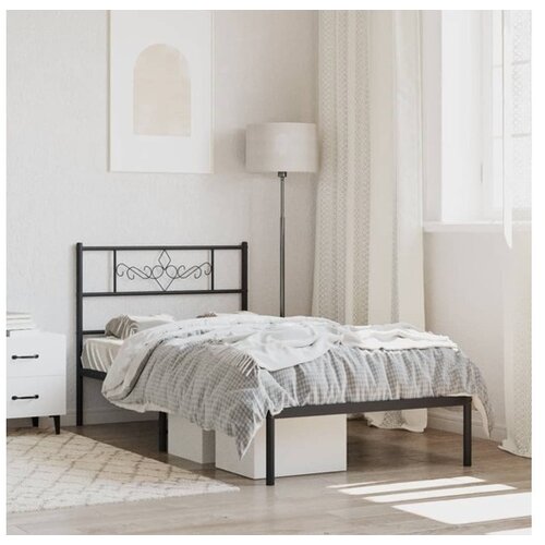 VidaXL Kovinski posteljni okvir z vzglavjem črn 107x203 cm Slike