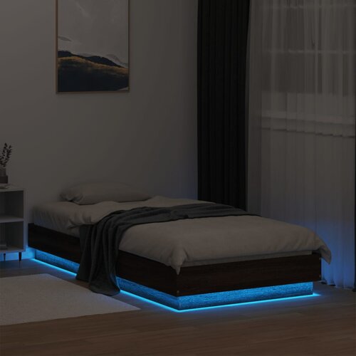  Okvir kreveta s LED svjetlima smeđa boja hrasta 75 x 190 cm Slike